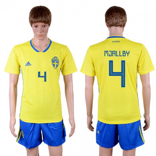 Sweden #4 Mjallby Home Soccer Country Jersey